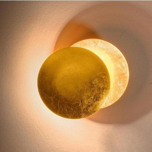 Gold Foil Solar Eclipse Wall Lamp Rotating Creative Moon Led Wall Light Aisle Bedside Bedroom Decoration Led Mirror Light