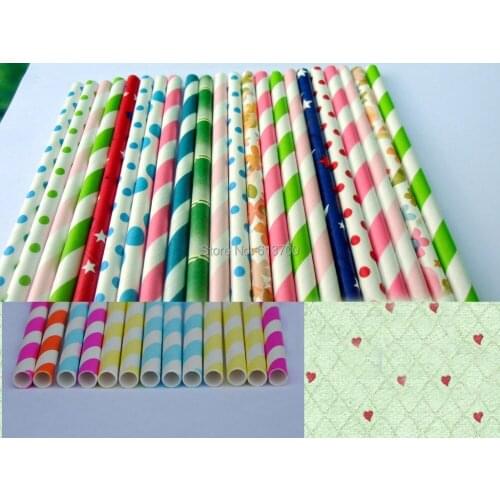 Wholesale (1,000 packs/25,000 pcs) 120 Designs of 7.75" Paper Straws Biodegradable Paper Drinking Straws in OPP Packaging