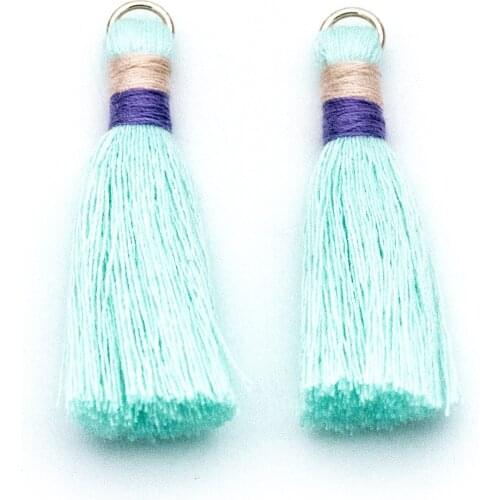 10pcs Cotton Tassel Wholesale, Tassel Charm Pendants 44mm, Aqua (FB-033-2)