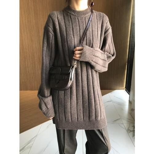 Fall Winter 2019 vintage o neck long stripe wool cashmere sweater women