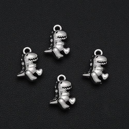 8pcs/Lots 11x16mm Antique Silver Plated 3D Cute Dinosaur Charms Alloy Metal Animals Pendants For Diy Jewelry Making Accessories