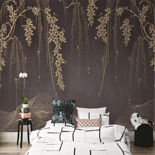 Custom 3d wallpaper modern atmospheric golden willow branches line TV background wall - silk waterproof material