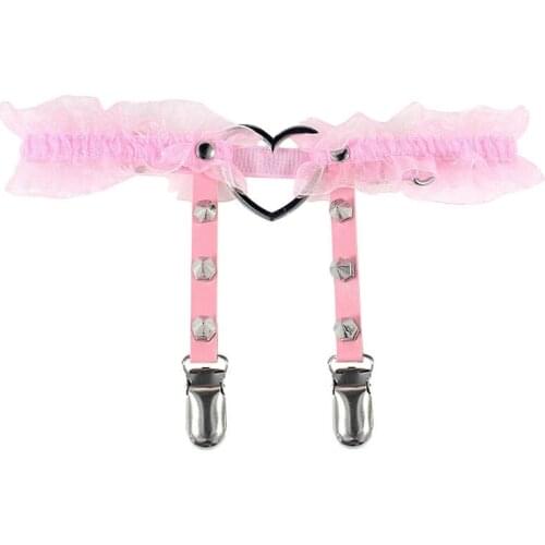 New Fashion 1 Pc Women Girl Gorgeous Punk Gothic Heart-shape Ring Spikes Elastic Lace Garter Belt Retro Suspender Flower Harness
