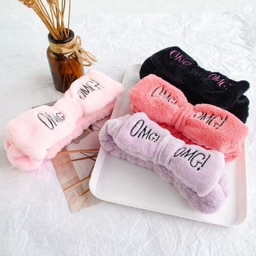 Fashion OMG Flannel Headband Women Elasticity Bow Knot Hair Hoop Face wash makeup Girls hairband Hair Accessories FD1205