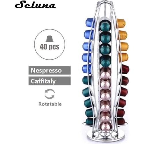 Seluna Nespresso Coffee Pod Holder Tower Coffee Capsule Stand Steel Storage Rack Iron Plating Coffee Shelves Rotary