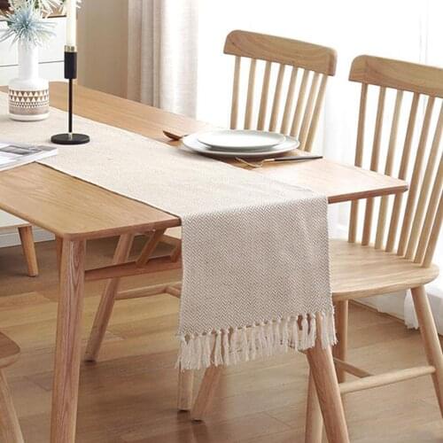 Simple Style Woven Table Cloth Walf Checks/wave Pattern Tassel Decorative Table Flag Covers Dining Room Restaurant Tablecloth