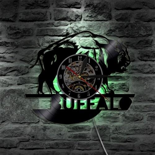 Buffalo Led Vinyl Clock Wall Light Color Changing Vintage Backlight Modern LP Handmade Gift Decor Lamp Remote Controller