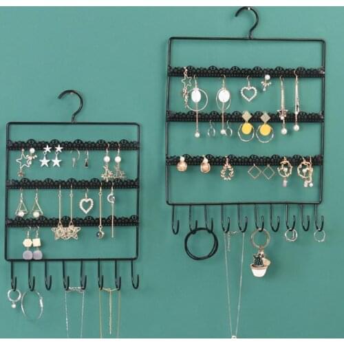 Display Stand Wall Mounted Jewelry Storage Wrought Iron Earring Hanging Holder for Dresser Necklace Earring Rack Display Stand