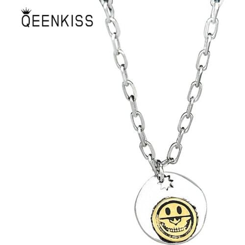 QUEENKISS NC683 Fine Jewelry Wholesale Fashion Lady Girl Birthday Wedding Simplicity Round Slime 925 Silver Pendant Necklace