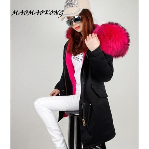 Brand 2017 Women Winter Jacket Long Detachable Lining black Parkas Large Real Raccoon Fur Hooded Coat Outwear