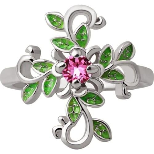 Trend Hollow Tree Leaves Shape Purple Zircon Ring for Women Full Drill Rose Gold Fashion Jewelry Engagement Luxurious Gifts