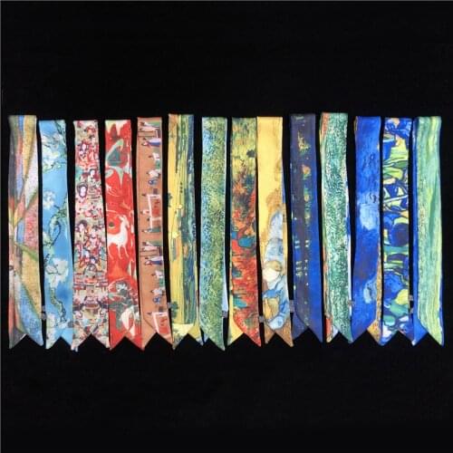 Van Gogh Oil Painting Bag Scarves 2021 New Design Silk Scarf Women Skinny Scarves For Ladies Multi-function Head Scarf kerchief