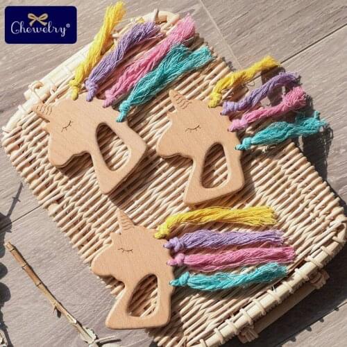 1PC Baby Wooden Teether Rodent Toys Beech Wooden Unicorn Pandent Colored Cotton Rope DIY Nursing Necklace Gift ChildrenS Goods
