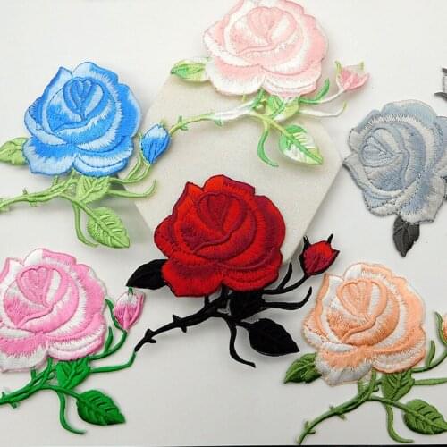 1 PC Rose Floral Flowers Parches Embroidered Iron on Patches for Clothing DIY Stripes Clothes Patchwork Sticker Custom Applique