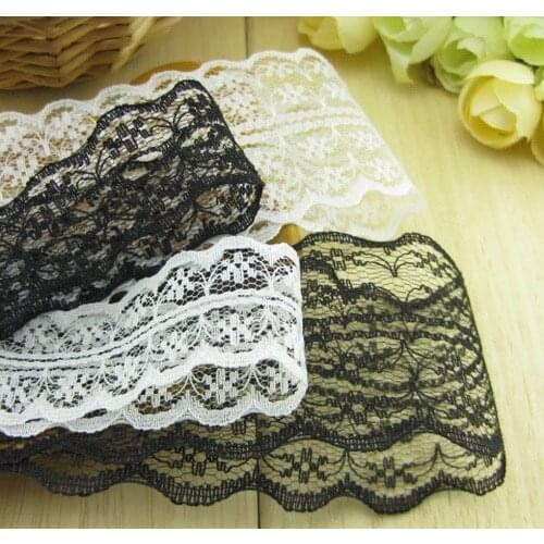 120Meter free ship TWO color Black White WIDTH - 48MM & 25MM Lace tape DIY trimming fabric wholesale[LACE-BFC02]