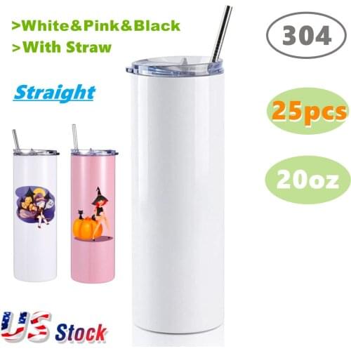 20oz Sublimation Blank Water Bottle Skinny Straight Tumbler Double Wall Vacuum Sport Travel Cup With Sealed Lid and Straw