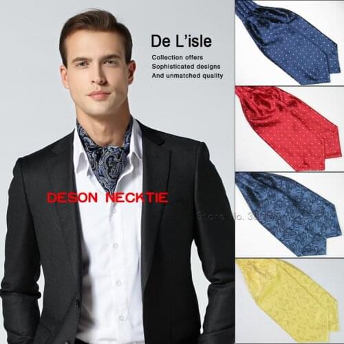 2018 Paisley Floral Silk men blue Ascot Cravat Jacquard Ties Woven Shirt elegant Dress Set Quality Microfibra Ascot