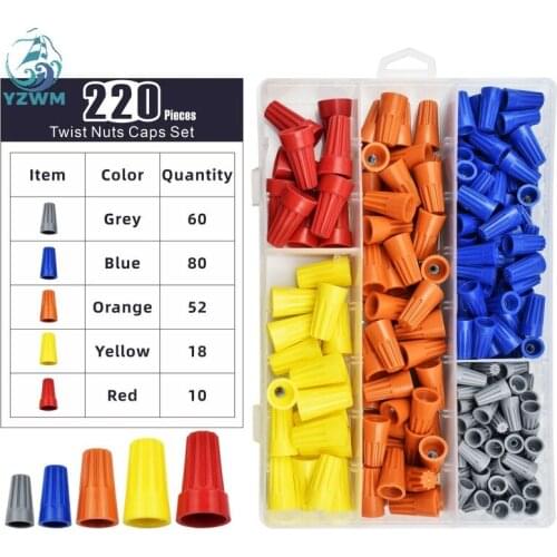 220pcs Combination Package Box Type Spiral Pressure Cap Quick Connection Terminal Spring Pressure Cap Combination