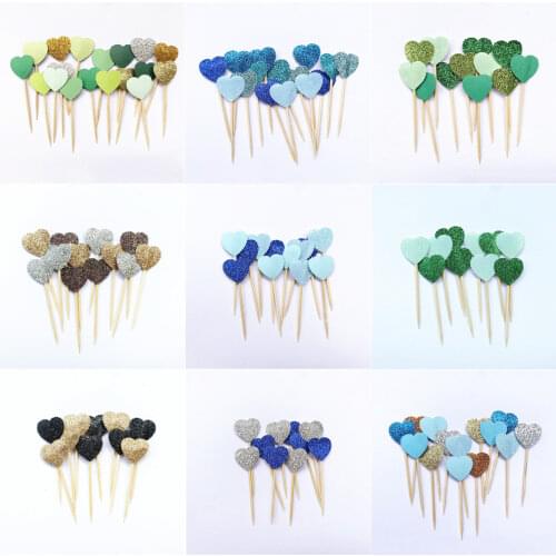 New 40 pcs/bag Heart Cake Topper Party Supplies Baby Shower Decorations Wedding Birthday Party Goods