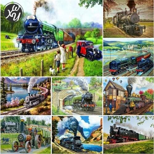 5D DIY Diamond Painting Embroidery Steam Train Rhinestones Pictures Diamond Embroidery Mosaic Cross Stitch Decoration for Family