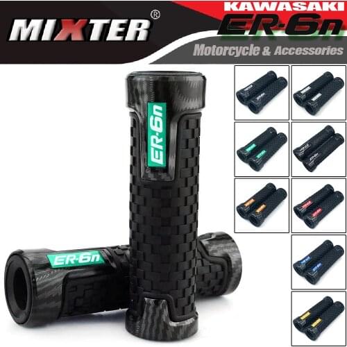 Motorcycle Accessories CNC Carbon Hand Grips 7/8" 22mm Rubber Gel Handle Grip Fits For KAWASAKI ER-6n ER6N 2016 2015 2014 2013