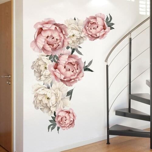 Large Pink Peony Flower Wall Stickers Romantic Flowers Home Decor for Bedroom Living Room DIY Vinyl Wall Decals
