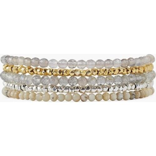 Grey Stone Mix Labradorite Beads Naked Five Wrap Bracelet Nylon Fashion Bracelets