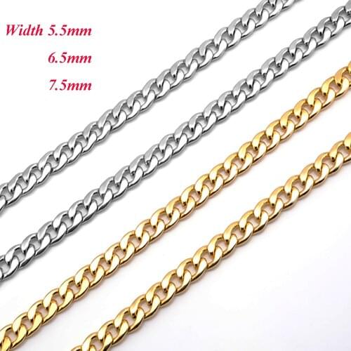 1 piece No fade Flat Curb Chain Necklace Stainless Steel Chain For Necklace or Bracelet Width 5.5/6.5/7.5mm