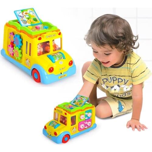 Kids Cartoon Sound Light School Bus Kids Preschool Interactive Educational Toy