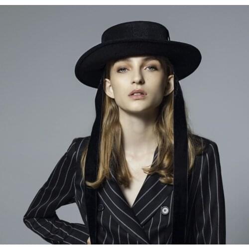 02001-pashi-black long ribbon wool solid fedoras cap men women leisure panama jazz hat