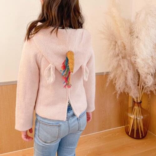 2021 Presale September 25th Girls Sweater Pink Colour Unicorn Hooded Knitted Kids Tops Cute Baby Clothing 90-150