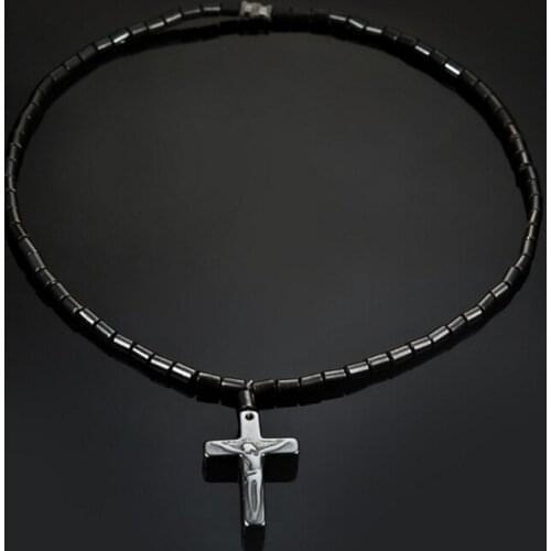 Hematite Necklace With Magnetic Therapy For Healing Health Jewelry Cross Pendant