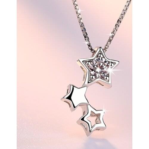 POPACC 925 Sterling Silver Jewelry Star CZ Zirconia Pendant Neckace For Women Gift Chain choker collares kolye