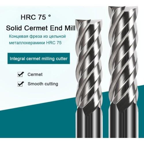 HRC 75 Solid Cermet End Mill for Stainless Steel Iron High-hardness Durable End Mills Metal Cutter 2/4 Flute CNC Milling Cutter