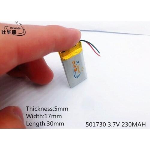 Li-Po 3.7V 230mAh 501730 Lithium Polymer LiPo Rechargeable Battery ion cells For Mp3 Mp4 Mp5 DIY PAD DVD E-book headset