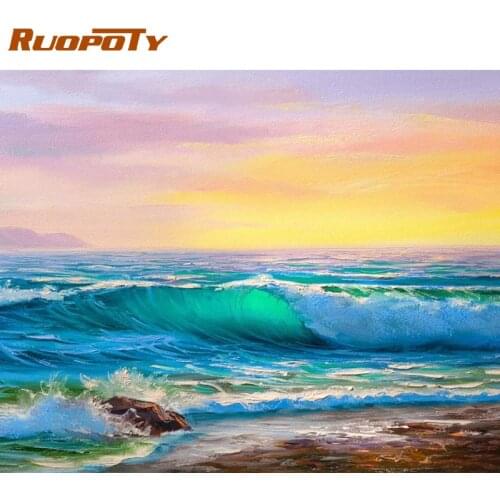RUOPOTY 60x75cm Frame Picture By Number Wave Seascape Picture By Numbers Acrylic Paint On Canvas Home Decors Artcraft Diy Kits