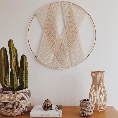 Macrame Wall Hanging Creative Round Wall Decoration Nordic Simple Gold Hoop Cotton Thread Woven Tapestry Hanging Ornaments