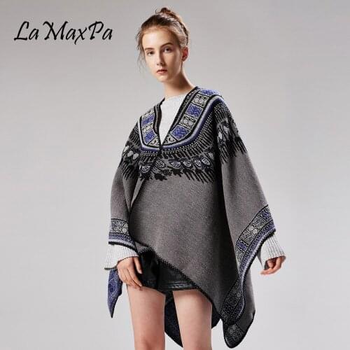 LaMaxPa New Arrival Classic Women Poncho Warm Vintage Cloak Winter Thicken Blanket Coat Shawls and Warps Female High Quality
