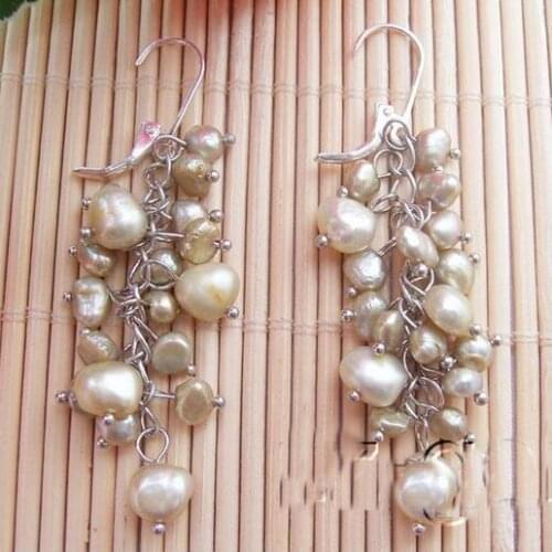 New Arrival Favorite Pearl Earring Champagne Baroque Genuine Freshwater Pearl S925 Sterling Silver Lever Back Dangle Earring