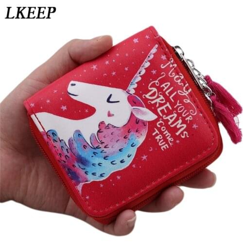 New Cartoon Unicorn Women Wallet Coin Purse Students Kids Zip Small Zero Wallet Card Holder Fashion Women Ladies Purse