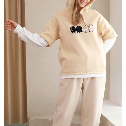 Guinea Pig Sweatshirt Women Oversize Harajuku Color Block Vintage Graphic Long Sleeve Hoodie Thermal Clothes Fake 2 Pieces Tops