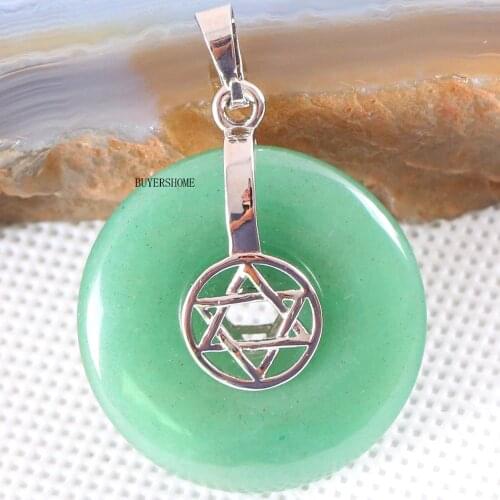 Necklace Pendant 30MM Natural Stone Green Aventurine Round Bead for Women Girls Jewelry Gift Star 1Pcs K755
