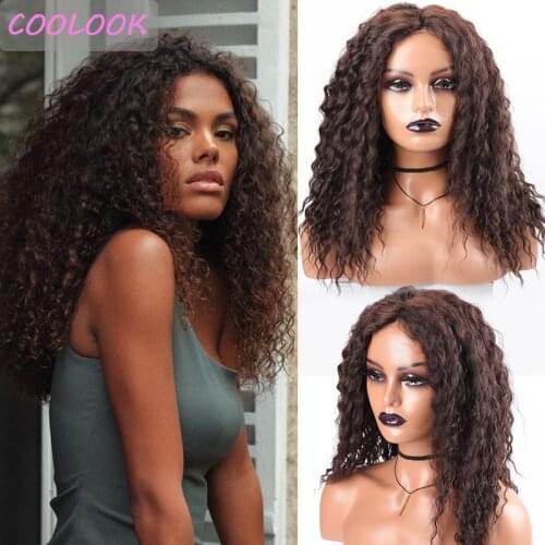 Dark Brown Wave Lace Wig 18inch Golden Synthetic Water Wave Lace Front Wigs Cosplay Afro Kinky Curly Womens Wig Perruque Blonde