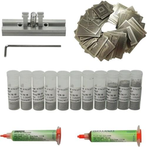 BGA rework fixtures with 110pcs heat directly stencils kit solder balls flux for Laptop Game console