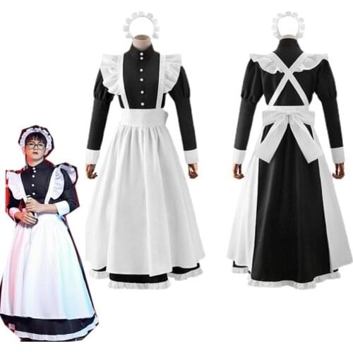 Maid Dress Men Cosplay Costumes Gothic Long Black White Apron Housekeeper Male Chef Lolita Collection Girls Maid Uniform 5XL