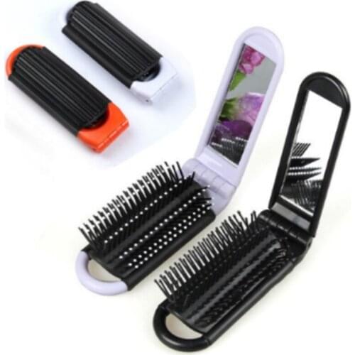1pc Professional Travel Hair Comb Portable Folding Hair Brush With Mirror Compact Pocket Size Purse Travel Comb