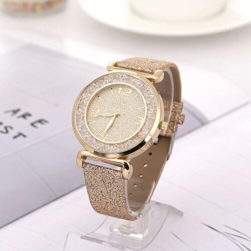 Retro Luxury Designer Popular Women High Quality Crystal Convex Rhinestones Stainless Analog Quartz Flash Leather Wrist Watches