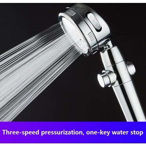 360 Rotatable Filter Chrome Abs High Pressure Hand-Held Shower Head with One Button Stop Water Saving Removable Easy To Clean
