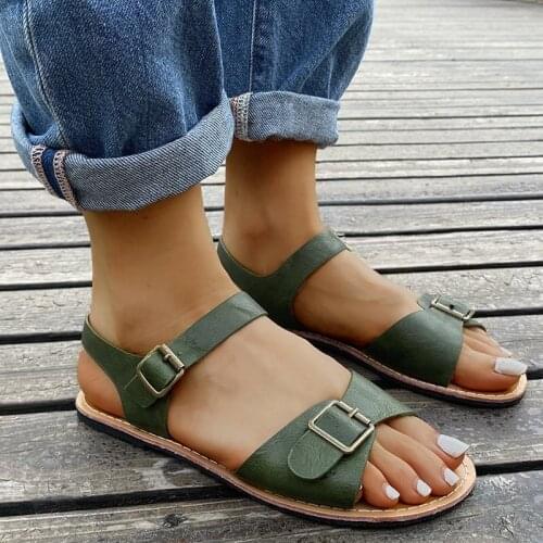 2020 Summer Women Sandals Open Toe Anti-slip Pu Leather Women Shoes Sandals Retro Shoes Buckle Strap Casual Flat Sandals Zapatos
