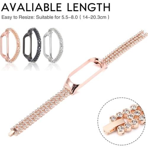For Xiaomi Mi Band 5 Replacement Strap Fashion Stainless Steel Rhinestone Watchbands with Frame Women Shining Wrist Strap Band